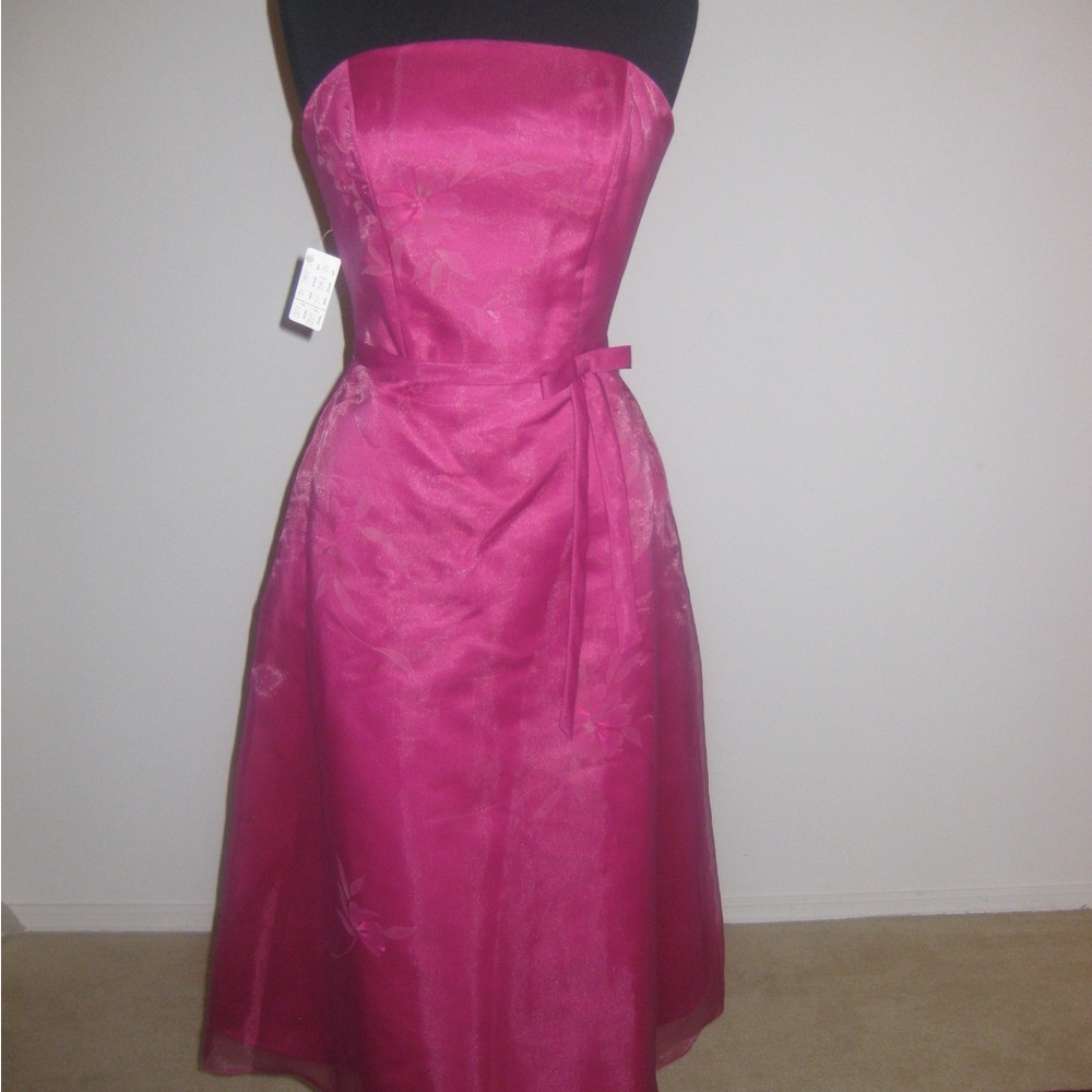 Strapless Fuchsia A-Line Dress with Side Tie size 12